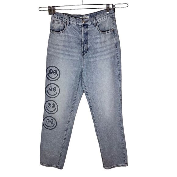 Pac Sun Womens Dad Jean Smiley Face Distressed High Waist Size‎ 30 Grunge Denim - Picture 1 of 6